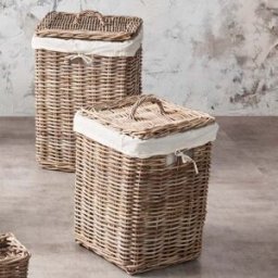 Pacific Lifestyle - Bali Grey Kubu Set of 2 Square Lined Linen Baskets