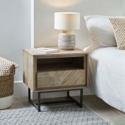 Pacific Lifestyle - Marca Sand Wash Acacia Wood and Black Metal Bedside Unit