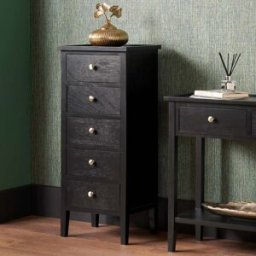 Pacific Lifestyle - Fairford Satin Black Pine Wood 5 Drawer Tall Boy
