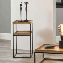 Pacific Lifestyle - Gallery Natural Wood Veneer and Black Metal Side Table