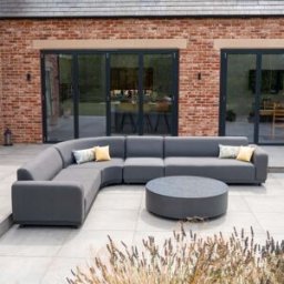 Harbour Lifestyle Luna Outdoor Fabric Large Curved Corner Group Set with Round Coffee Table in Grey