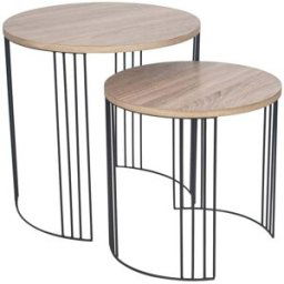 Pacific Lifestyle - Atri Set of Two Dark Wood and Black Metal Round Side Tables