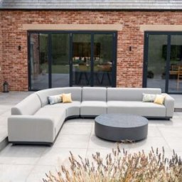 Harbour Lifestyle Luna Outdoor Fabric Large Curved Corner Group Set with Round Coffee Table in Oyster Grey