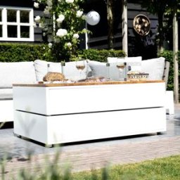 Cosi - Cosipure 120 White and Teak Rectangular Fire Pit
