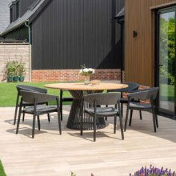 Harbour Lifestyle Lucca 6 Seat Dining Set with Teak Round Table in Black
