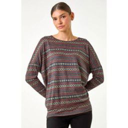 Roman Heart Print Drop Shoulder Stretch Top 16 female