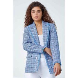 Roman Frayed Edge Boucle Check Jacket 16 female