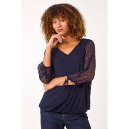 Roman Burnout Print V-Neck Overlay Mesh Top 10 female