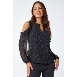 Roman Metallic Star Frill Detail Top 20 female