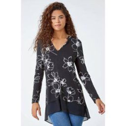 Roman Floral Print Chiffon Hem Stretch Top 12 female