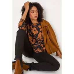 Roman Leaf Print Raglan Sleeve Stretch Top 20 female