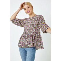 Dusk Ditsy Floral Frill Detail Top 10 female