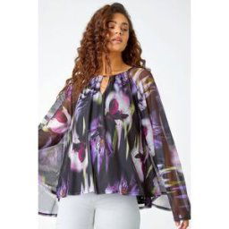 Roman Floral Print Mesh Stretch Top 10 female