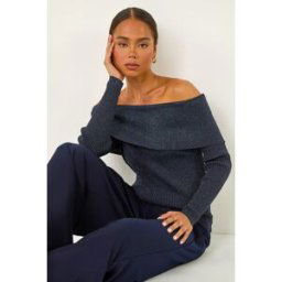Roman Petite Metallic Bardot Knit Top 18 female