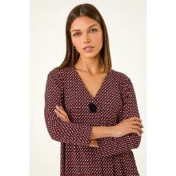 Roman Geometric Print Button Detail Top 10 female