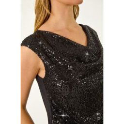 Roman Sequin Cowl Neck Stretch Jersey Top 18 female