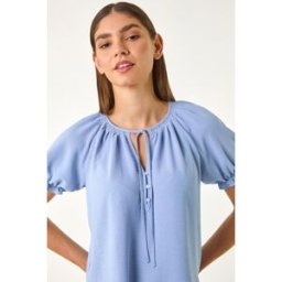 Roman Shirred Tie Front Neck Top 18 female