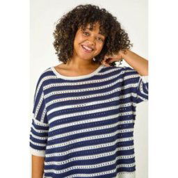 Roman Curve Crochet Stripe Knit Top 30-32 female