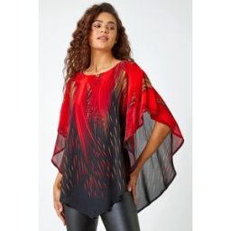 Roman Abstract Print Chiffon Overlay Stretch Top 10 female