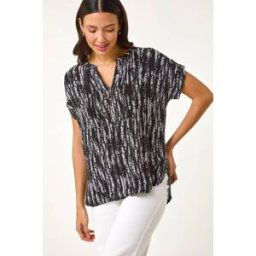Roman Abstract Print V-Neck Button Top 10 female
