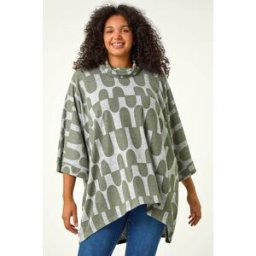 Roman Curve Geometric Print Roll Neck Top 18 female