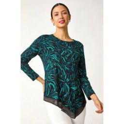 Roman Linear Print Chiffon Hem Stretch Top 18 female