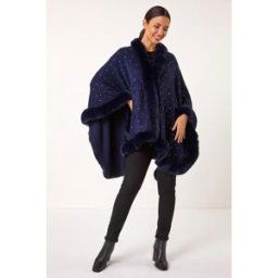 Roman Hotfix Faux Fur Trim Cape one size female