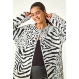 Roman Abstract Animal Print Fluffy Cardigan 16 female