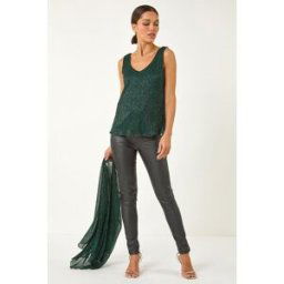 Roman V-Neck Metallic Plisse Vest Top 14 female