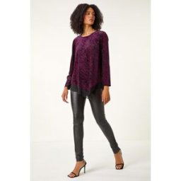 Roman Animal Print Chiffon Hem Stretch Tunic Top 20 female
