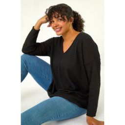 Roman Curve V-Neck Crochet Knit Top 26-28 female