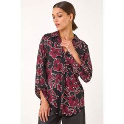 Roman Floral Print V-Neck Collar Top 18 female