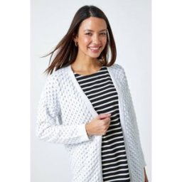 Roman Cotton Blend Waffle Knit Cardigan 12 female