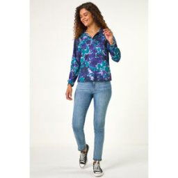 Roman Abstract Print V-Neck Collar Top 10 female