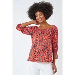 Roman Ditsy Floral Print Shirred Top 20 female