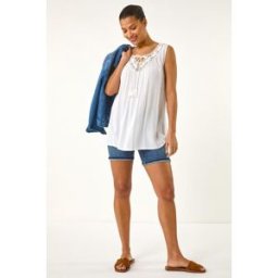 Roman Embroidered Tie Neck Vest Top 12 female
