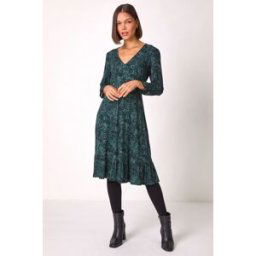 Roman Animal Print Frill Hem Fit & Flare Dress 18 female