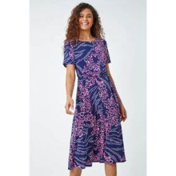 Roman Textured Animal Print Stretch Dress 10 female