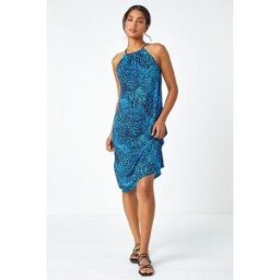 Roman Animal Print Halter Neck Stretch Dress 18 female