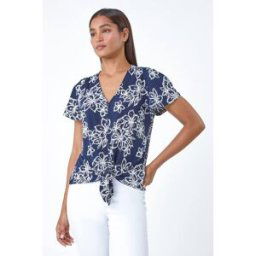 Roman Textured Floral Print Tie Front Top 20 female