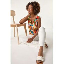 Roman Abstract Print V-Neck Button Top 20 female