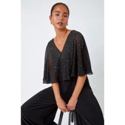 Roman Petite Embellished Overlay Stretch Jumpsuit 8 female