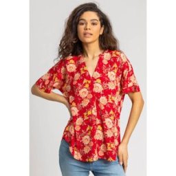 Roman Floral Print Textured V-Neck Top 12 female