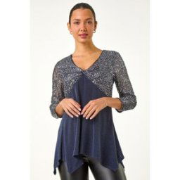 Roman Sequin Bodice V-Neck Stretch Tunic Top 18 female