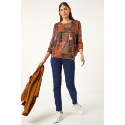Roman Patchwork Print Stretch Top 16 female