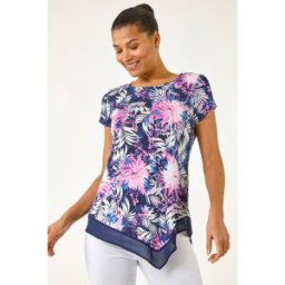 Roman Textured Floral Print Asymmetric Top 14 female