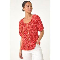 Roman Petite Ditsy Print Button Front Top 14 female