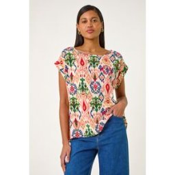 Roman Abstract Print Cuff Sleeve Top 12 female