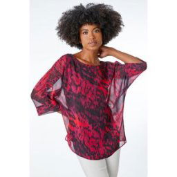 Roman Animal Print Chiffon Overlay Top 12 female