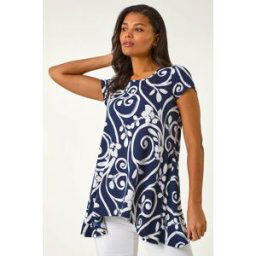 Roman Floral Print Hanky Hem Tunic Top 12 female